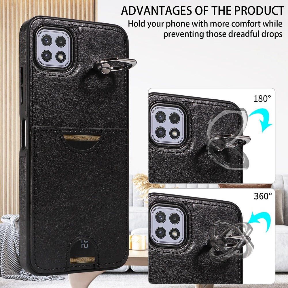 Samsung Galaxy A22 5G Calf Texture Phone Case with Card Slot & Ring Holder - Durable & Stylish Protection