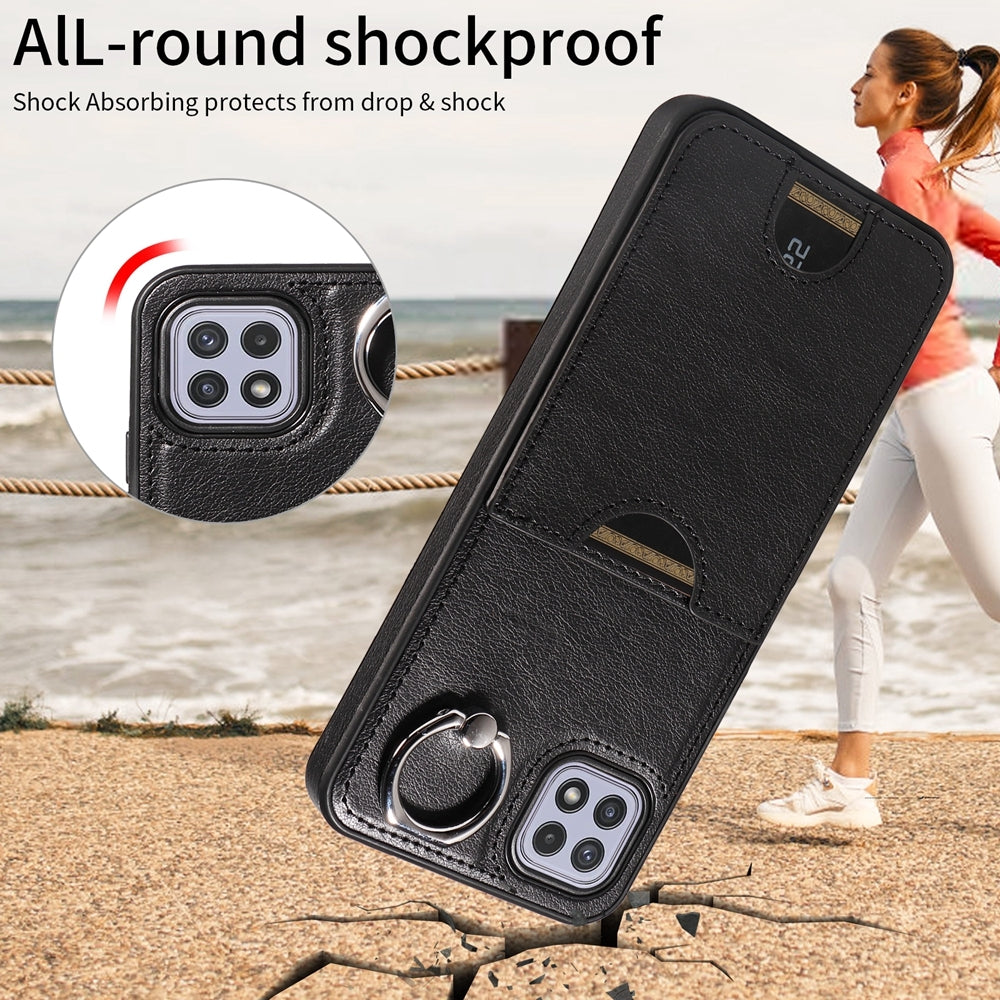 Samsung Galaxy A22 5G Calf Texture Phone Case with Card Slot & Ring Holder - Durable & Stylish Protection