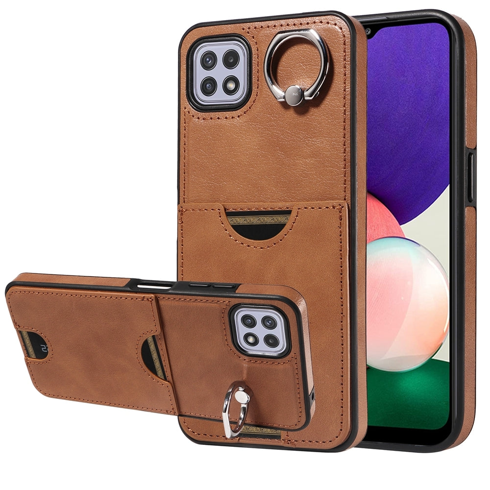 Samsung Galaxy A22 5G Calf Texture Phone Case with Card Slot & Ring Holder - Durable & Stylish Protection
