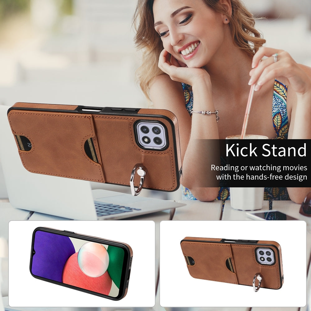 Samsung Galaxy A22 5G Calf Texture Phone Case with Card Slot & Ring Holder - Durable & Stylish Protection