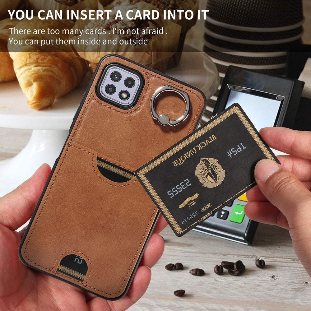 Samsung Galaxy A22 5G Calf Texture Phone Case with Card Slot & Ring Holder - Durable & Stylish Protection