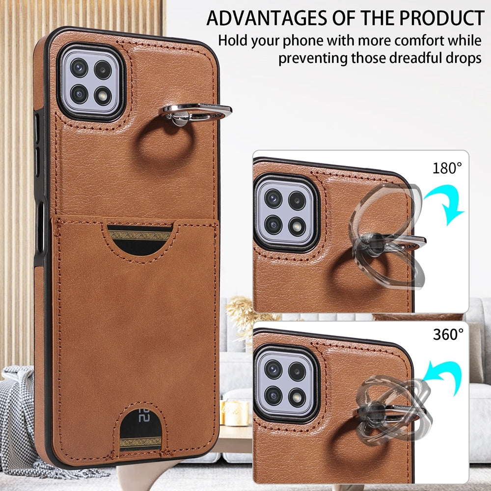 Samsung Galaxy A22 5G Calf Texture Phone Case with Card Slot & Ring Holder - Durable & Stylish Protection