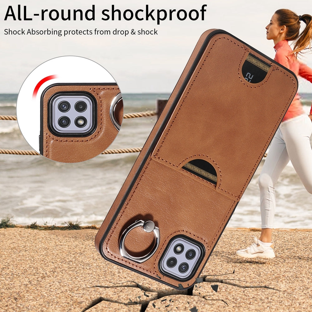 Samsung Galaxy A22 5G Calf Texture Phone Case with Card Slot & Ring Holder - Durable & Stylish Protection