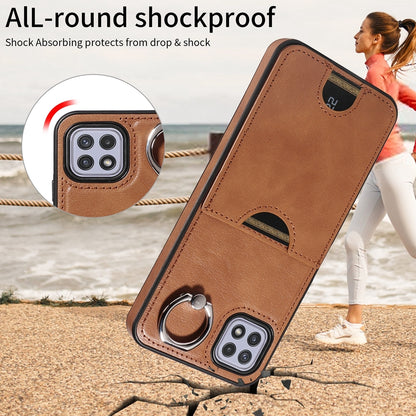 Samsung Galaxy A22 5G Calf Texture Phone Case with Card Slot & Ring Holder - Durable & Stylish Protection