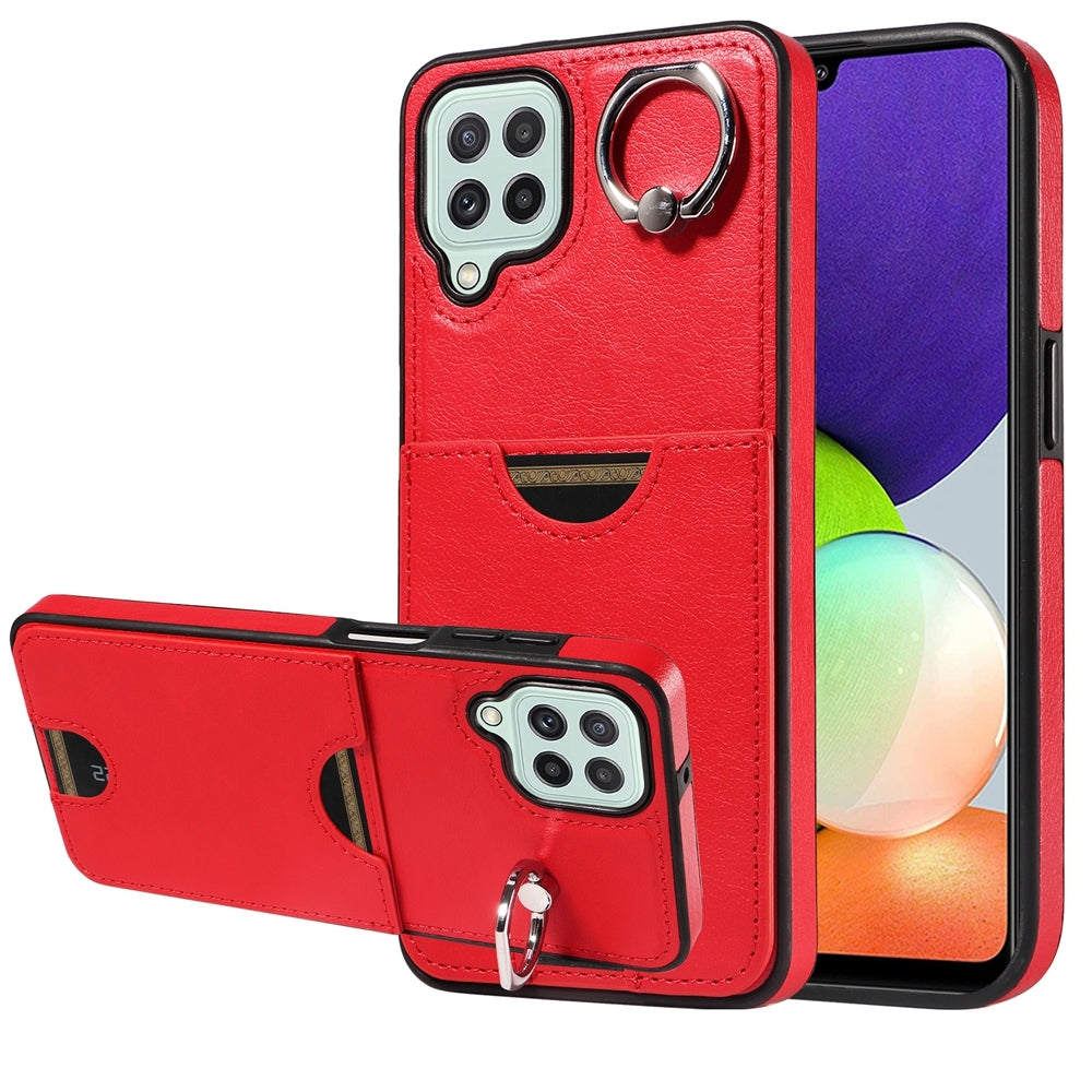 Samsung Galaxy A22 4G Calf Texture Phone Case with Card Slot & Ring Holder - Durable & Stylish Protection