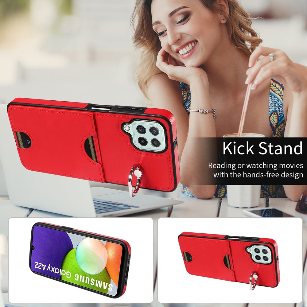 Samsung Galaxy A22 4G Calf Texture Phone Case with Card Slot & Ring Holder - Durable & Stylish Protection