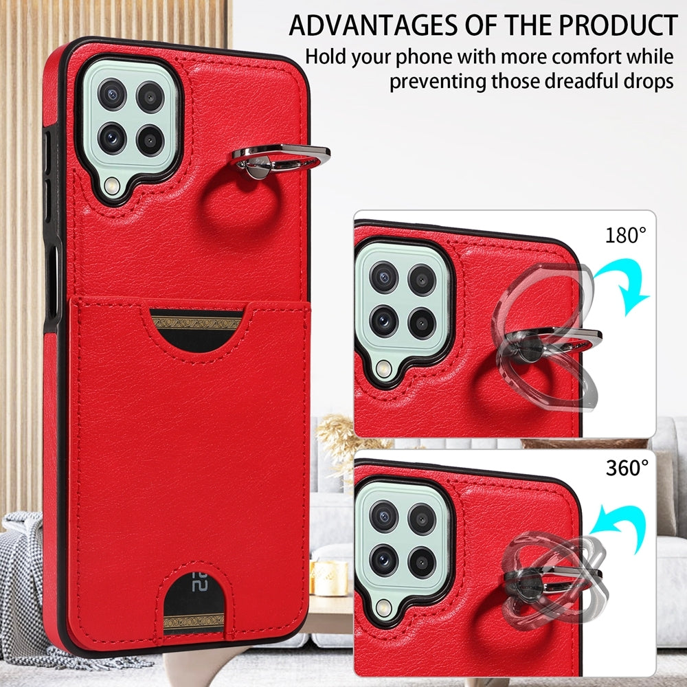 Samsung Galaxy A22 4G Calf Texture Phone Case with Card Slot & Ring Holder - Durable & Stylish Protection