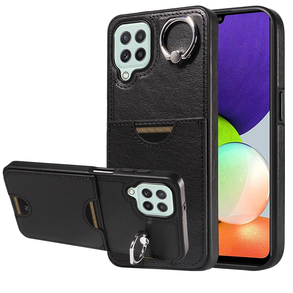 Samsung Galaxy A22 4G Calf Texture Phone Case with Card Slot & Ring Holder - Durable & Stylish Protection