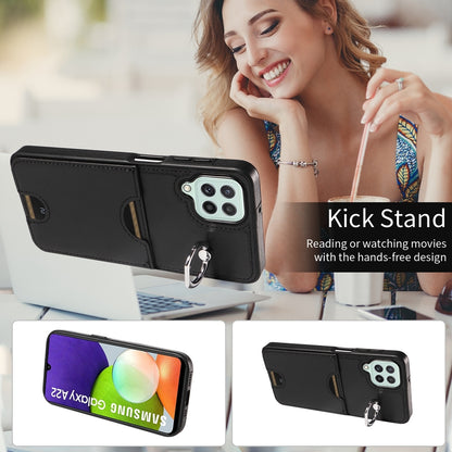 Samsung Galaxy A22 4G Calf Texture Phone Case with Card Slot & Ring Holder - Durable & Stylish Protection