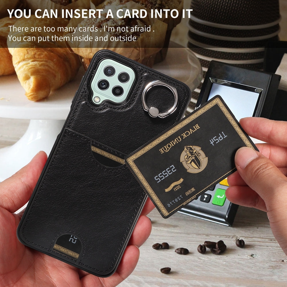 Samsung Galaxy A22 4G Calf Texture Phone Case with Card Slot & Ring Holder - Durable & Stylish Protection