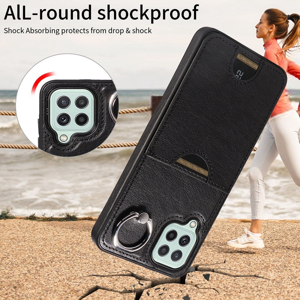 Samsung Galaxy A22 4G Calf Texture Phone Case with Card Slot & Ring Holder - Durable & Stylish Protection