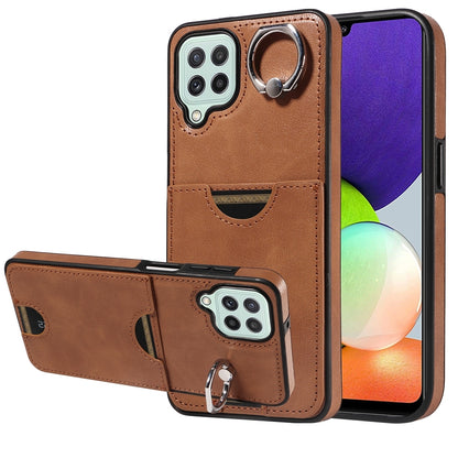 Samsung Galaxy A22 4G Calf Texture Phone Case with Card Slot & Ring Holder - Durable & Stylish Protection