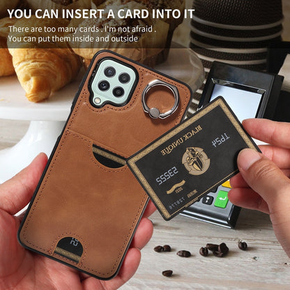 Samsung Galaxy A22 4G Calf Texture Phone Case with Card Slot & Ring Holder - Durable & Stylish Protection