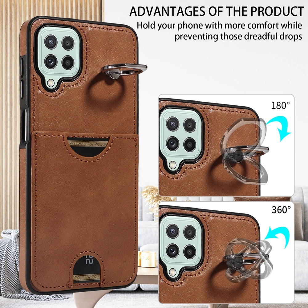 Samsung Galaxy A22 4G Calf Texture Phone Case with Card Slot & Ring Holder - Durable & Stylish Protection