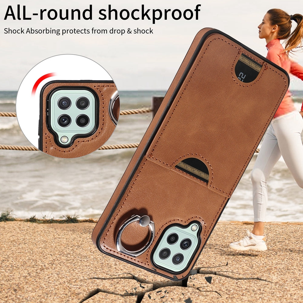 Samsung Galaxy A22 4G Calf Texture Phone Case with Card Slot & Ring Holder - Durable & Stylish Protection