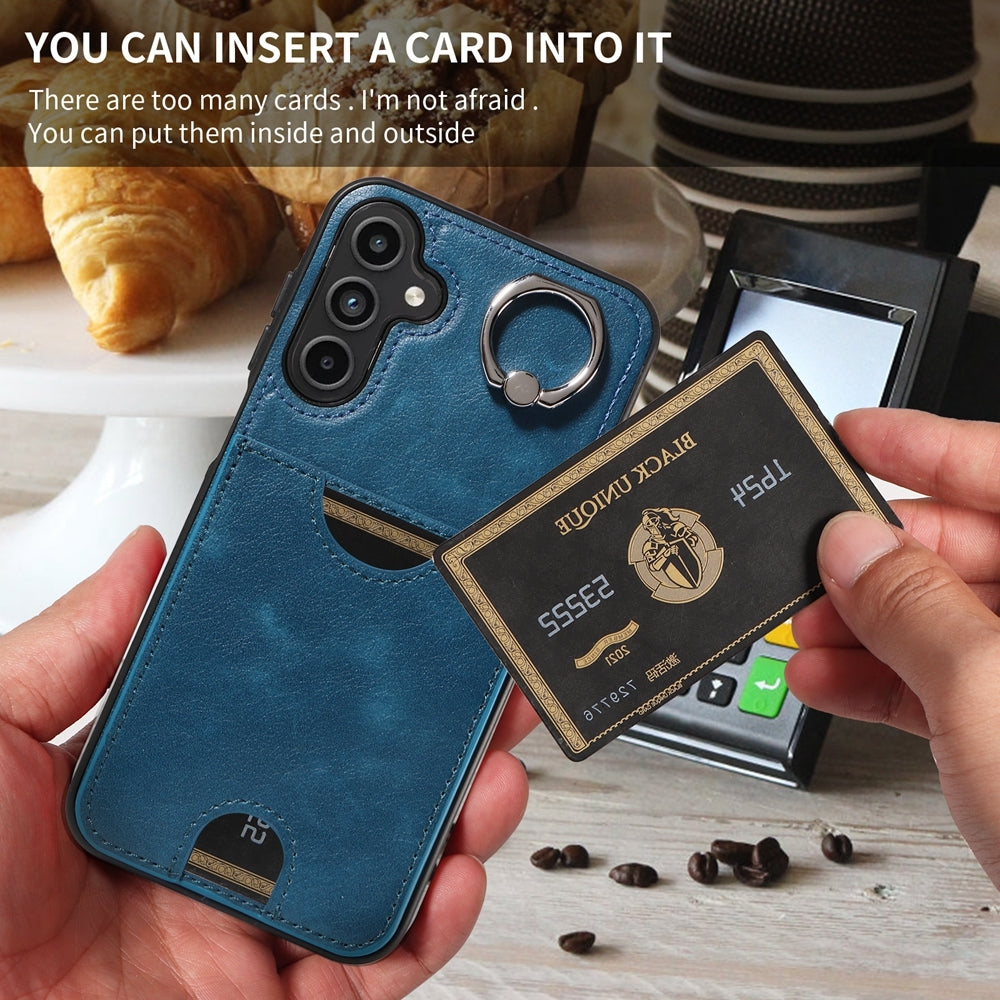 Samsung Galaxy A15 Calf Calf Texture Phone Case with Card Slot & Ring Holder - Durable & Stylish Protection