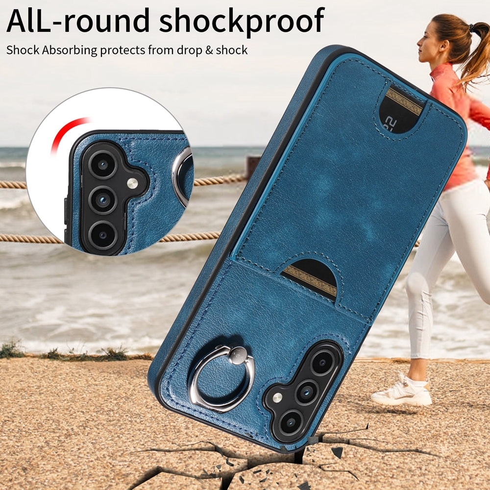 Samsung Galaxy A15 Calf Calf Texture Phone Case with Card Slot & Ring Holder - Durable & Stylish Protection