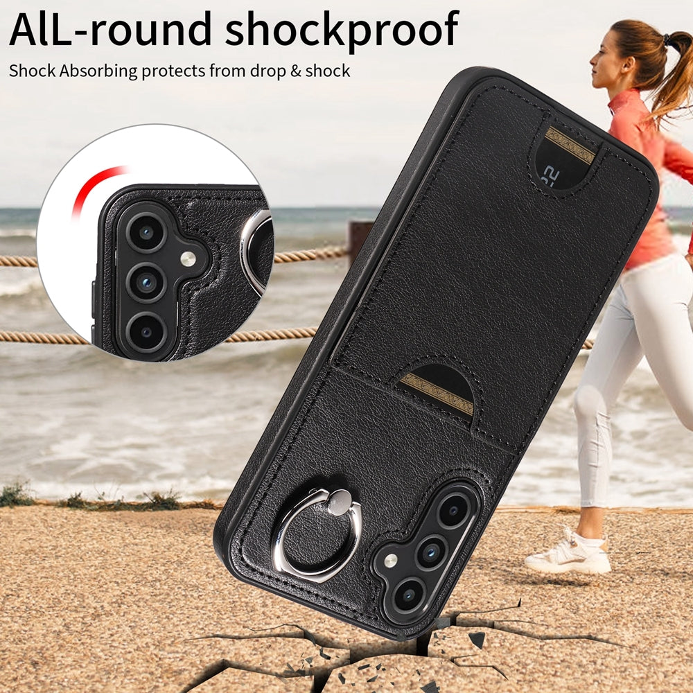 Samsung Galaxy A15 Calf Calf Texture Phone Case with Card Slot & Ring Holder - Durable & Stylish Protection