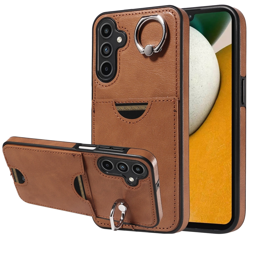 Samsung Galaxy A15 Calf Calf Texture Phone Case with Card Slot & Ring Holder - Durable & Stylish Protection
