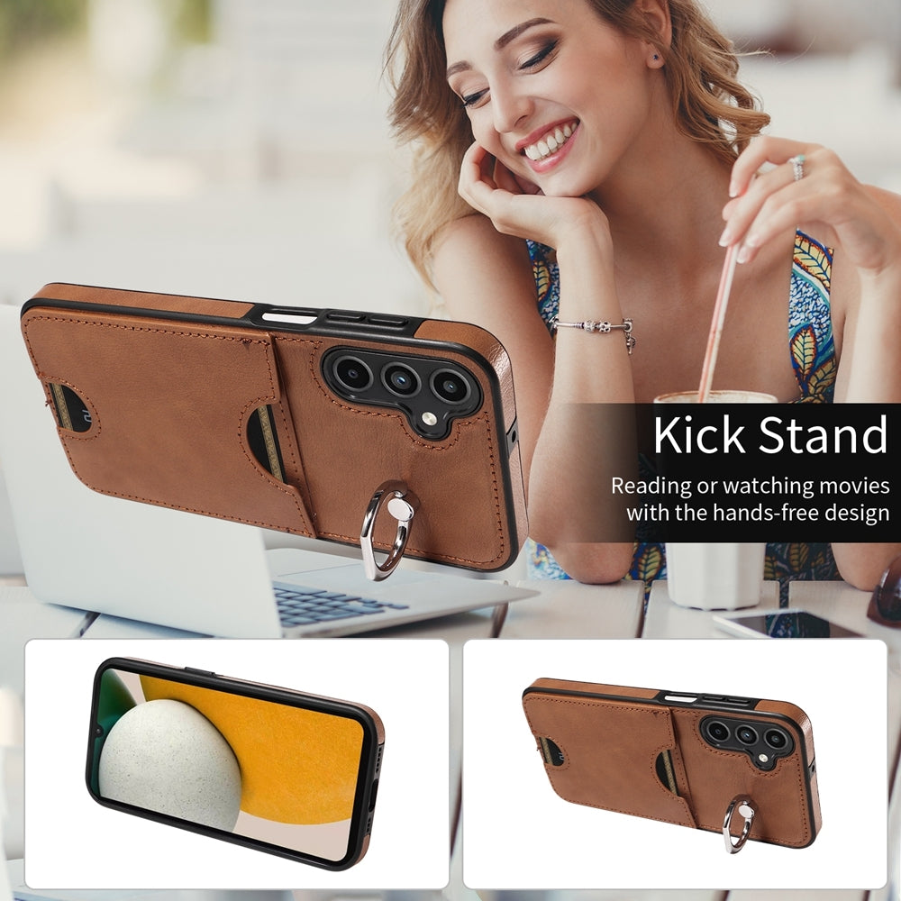 Samsung Galaxy A15 Calf Calf Texture Phone Case with Card Slot & Ring Holder - Durable & Stylish Protection