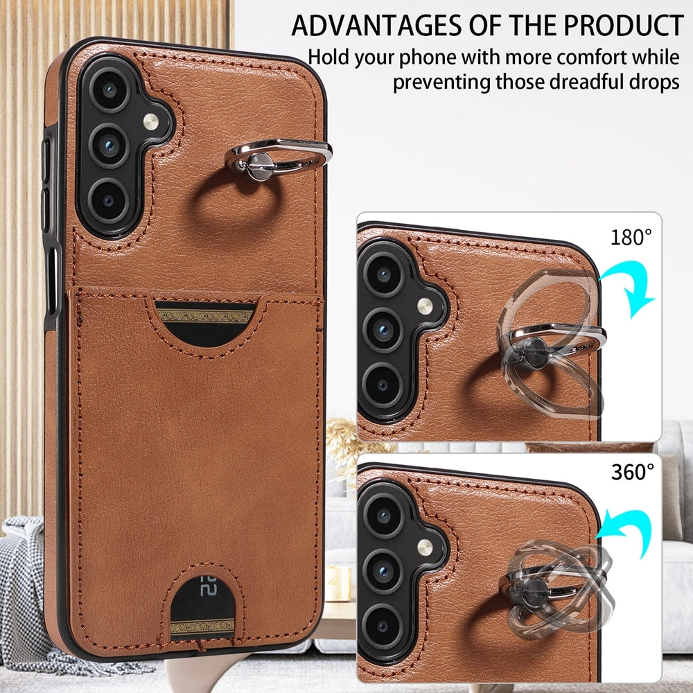 Samsung Galaxy A15 Calf Calf Texture Phone Case with Card Slot & Ring Holder - Durable & Stylish Protection