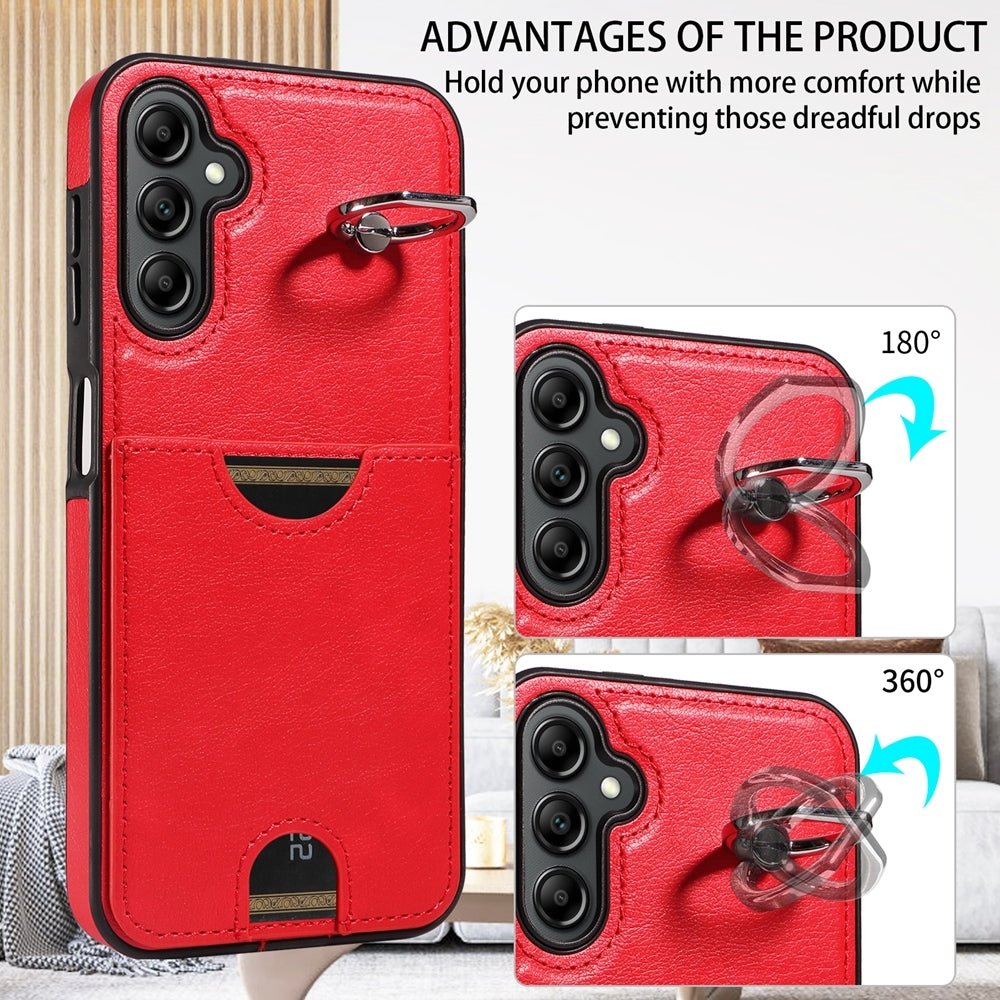 Samsung Galaxy A14 4G/5G Calf Texture Phone Case with Card Slot & Ring Holder - Durable & Stylish Protection
