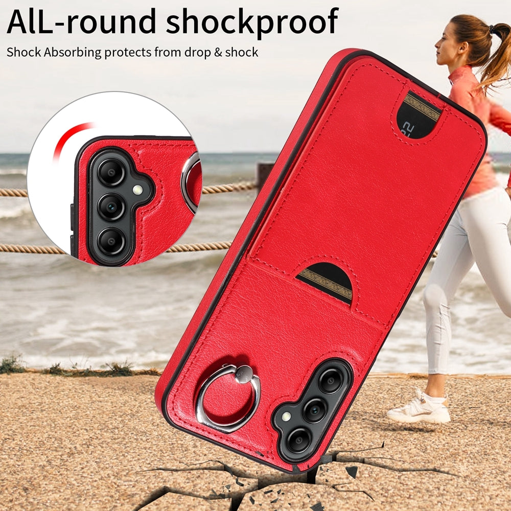 Samsung Galaxy A14 4G/5G Calf Texture Phone Case with Card Slot & Ring Holder - Durable & Stylish Protection