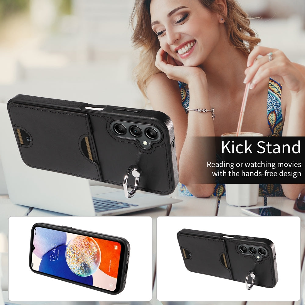Samsung Galaxy A14 4G/5G Calf Texture Phone Case with Card Slot & Ring Holder - Durable & Stylish Protection