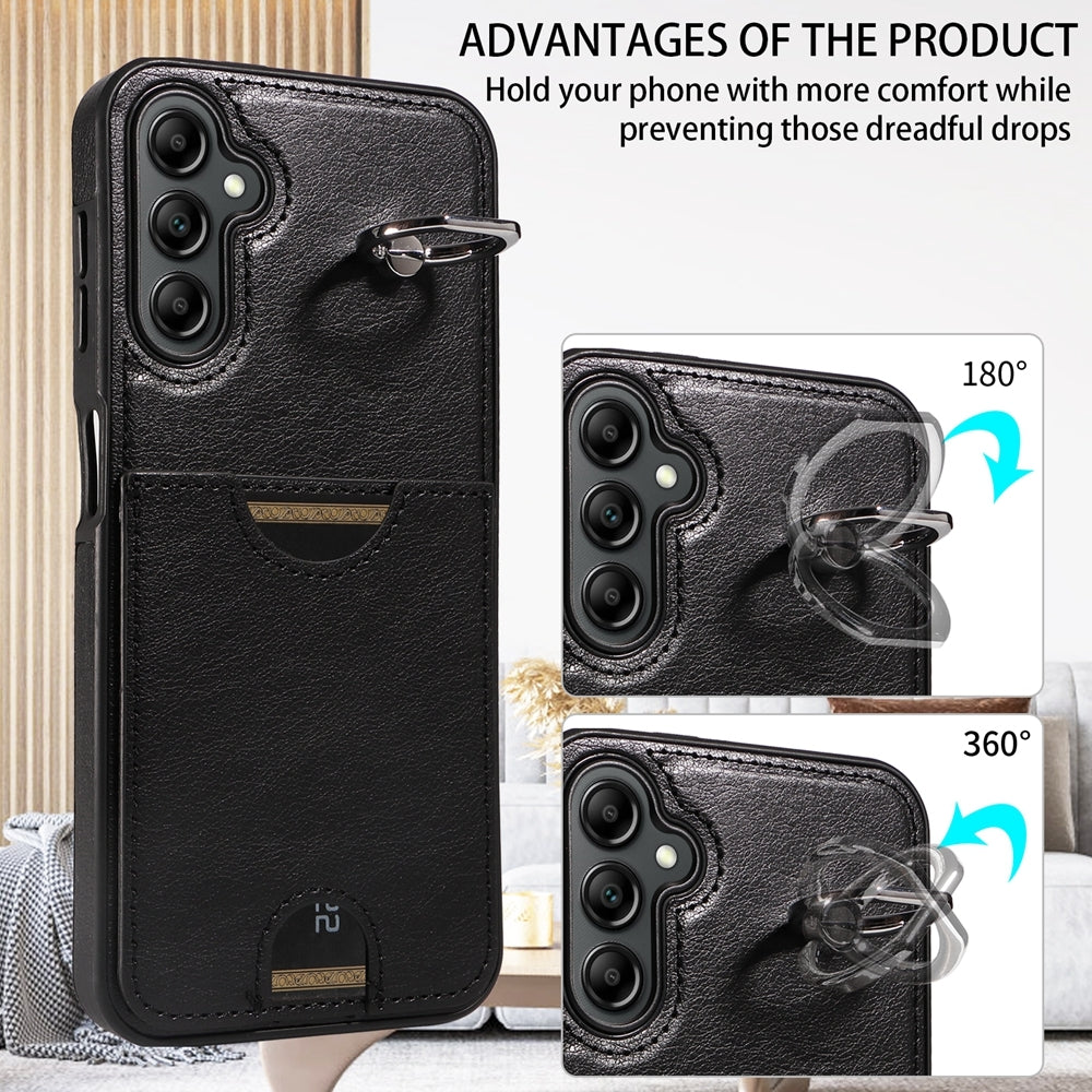 Samsung Galaxy A14 4G/5G Calf Texture Phone Case with Card Slot & Ring Holder - Durable & Stylish Protection