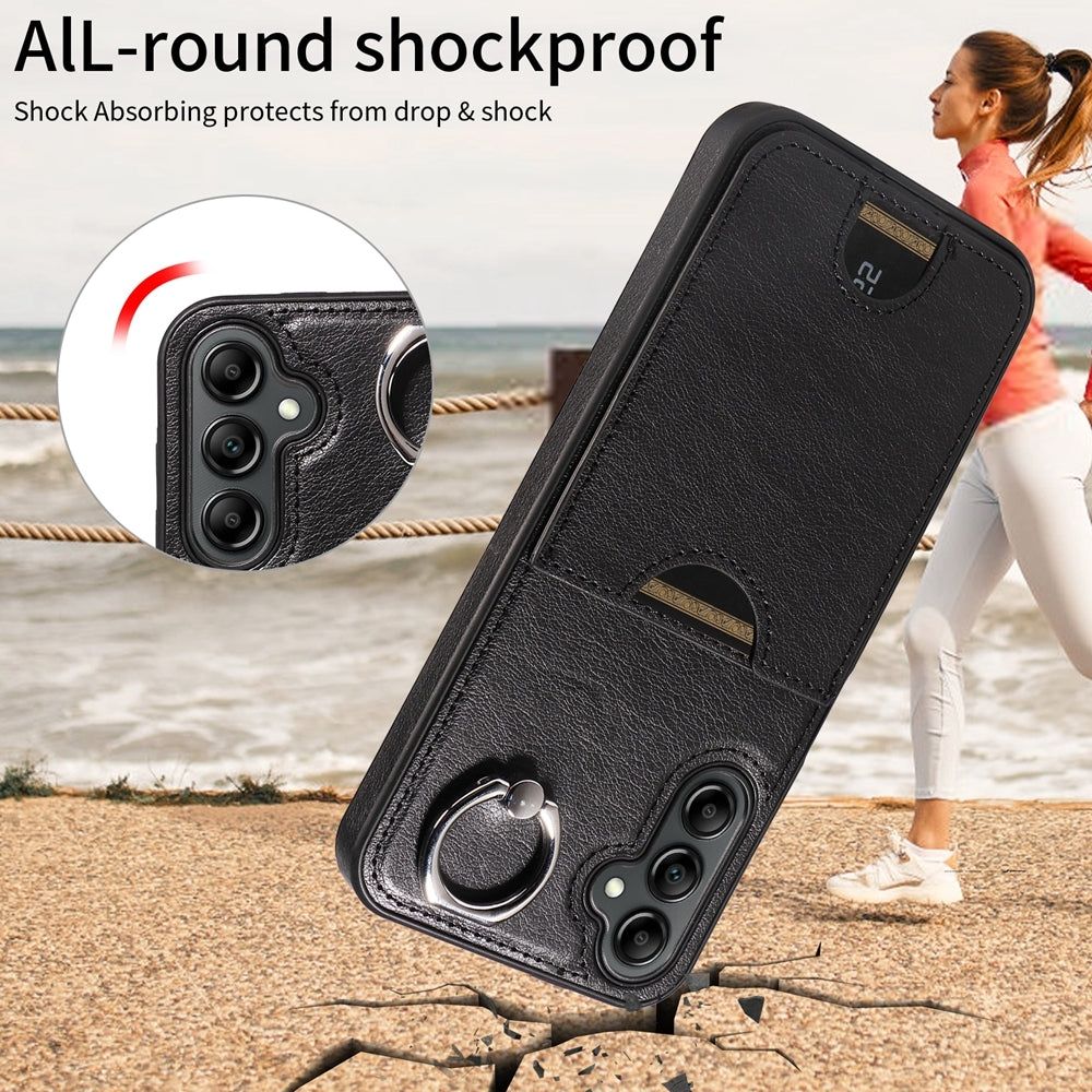 Samsung Galaxy A14 4G/5G Calf Texture Phone Case with Card Slot & Ring Holder - Durable & Stylish Protection