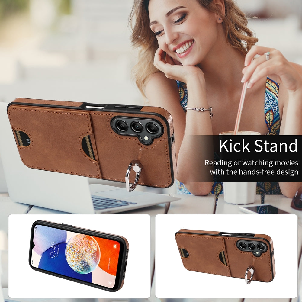 Samsung Galaxy A14 4G/5G Calf Texture Phone Case with Card Slot & Ring Holder - Durable & Stylish Protection