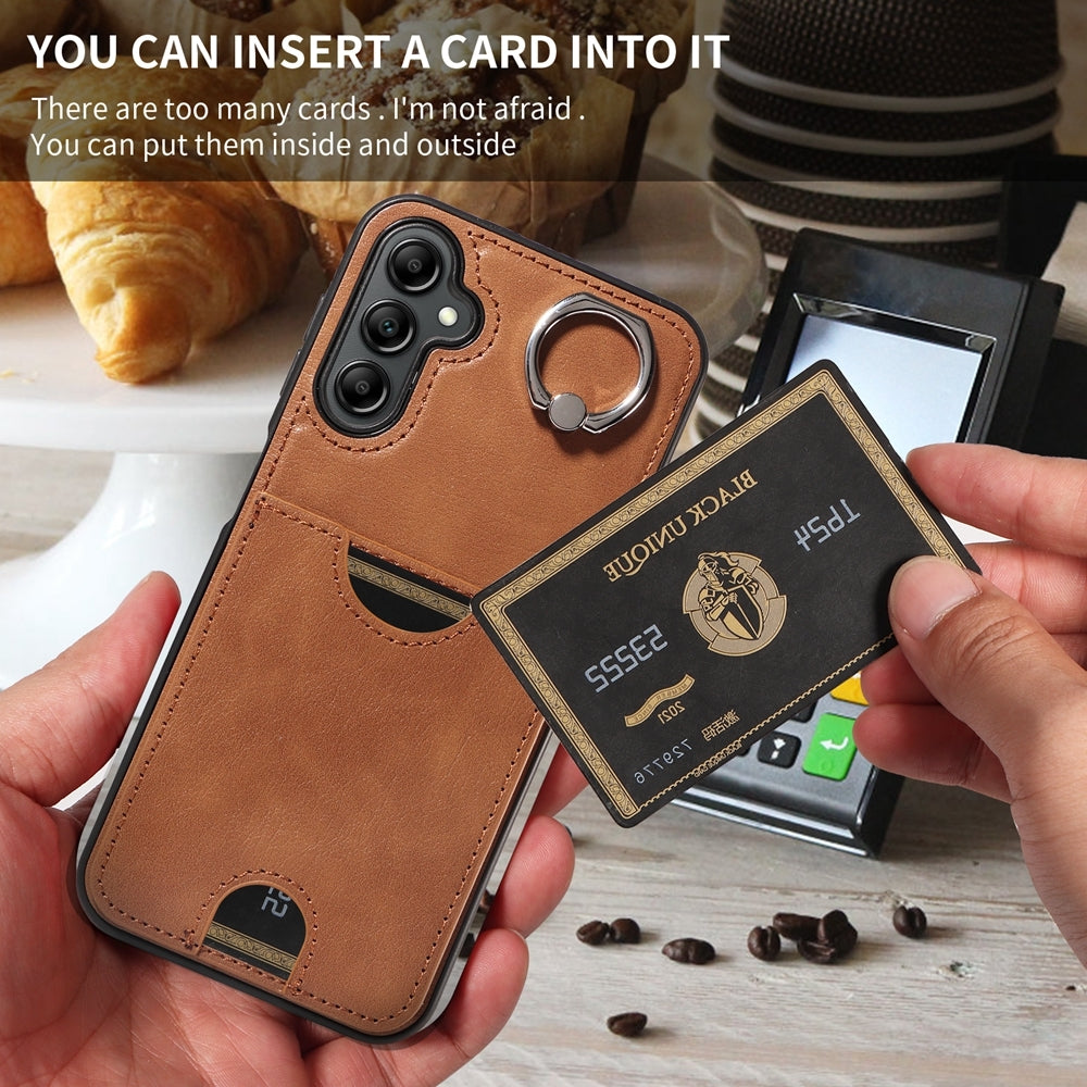 Samsung Galaxy A14 4G/5G Calf Texture Phone Case with Card Slot & Ring Holder - Durable & Stylish Protection