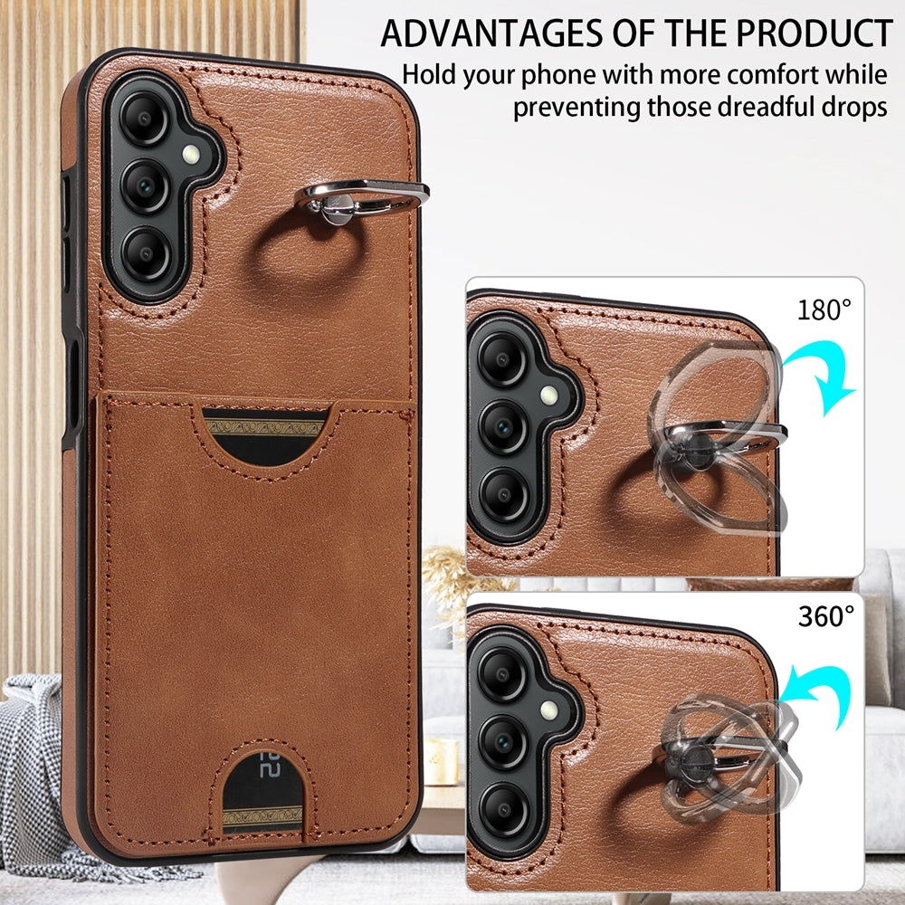 Samsung Galaxy A14 4G/5G Calf Texture Phone Case with Card Slot & Ring Holder - Durable & Stylish Protection