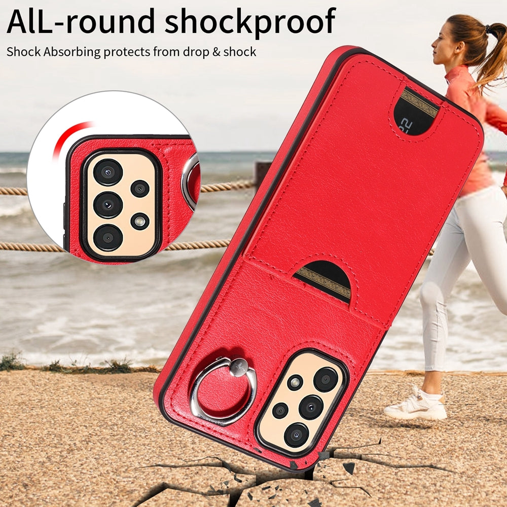 Samsung Galaxy A13 4G Calf Texture Phone Case with Card Slot & Ring Holder - Durable & Stylish Protection