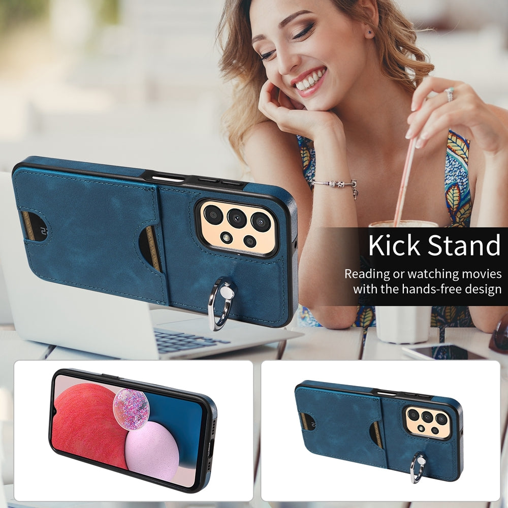 Samsung Galaxy A13 4G Calf Texture Phone Case with Card Slot & Ring Holder - Durable & Stylish Protection