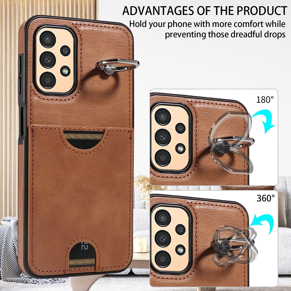 Samsung Galaxy A13 4G Calf Texture Phone Case with Card Slot & Ring Holder - Durable & Stylish Protection
