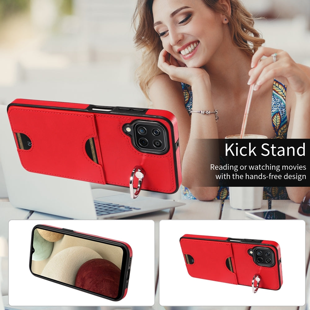 Samsung Galaxy A12 4G Calf Texture Phone Case with Card Slot & Ring Holder - Durable & Stylish Protection