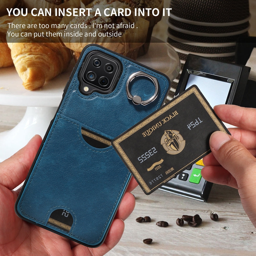 Samsung Galaxy A12 4G Calf Texture Phone Case with Card Slot & Ring Holder - Durable & Stylish Protection