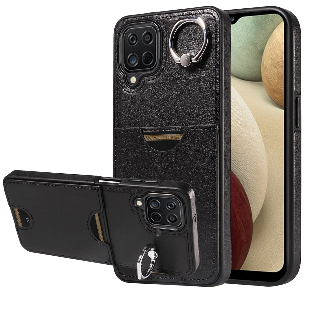 Samsung Galaxy A12 4G Calf Texture Phone Case with Card Slot & Ring Holder - Durable & Stylish Protection