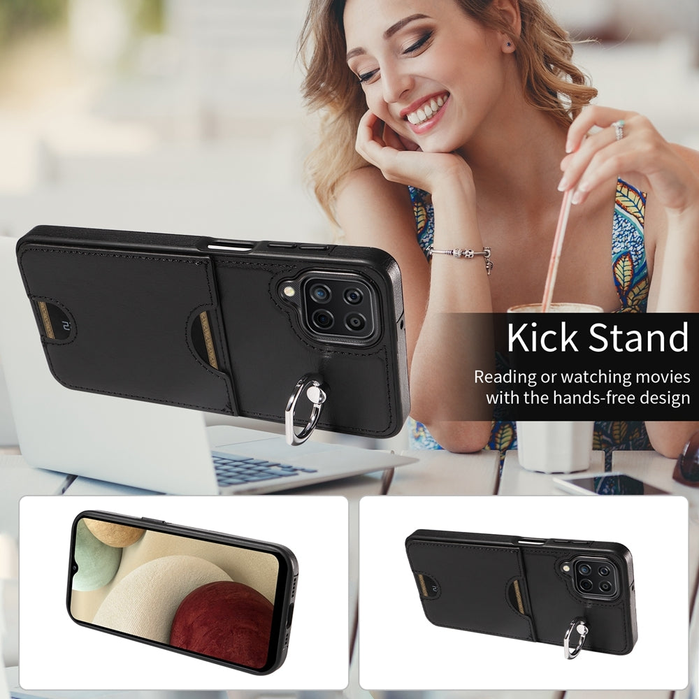 Samsung Galaxy A12 4G Calf Texture Phone Case with Card Slot & Ring Holder - Durable & Stylish Protection
