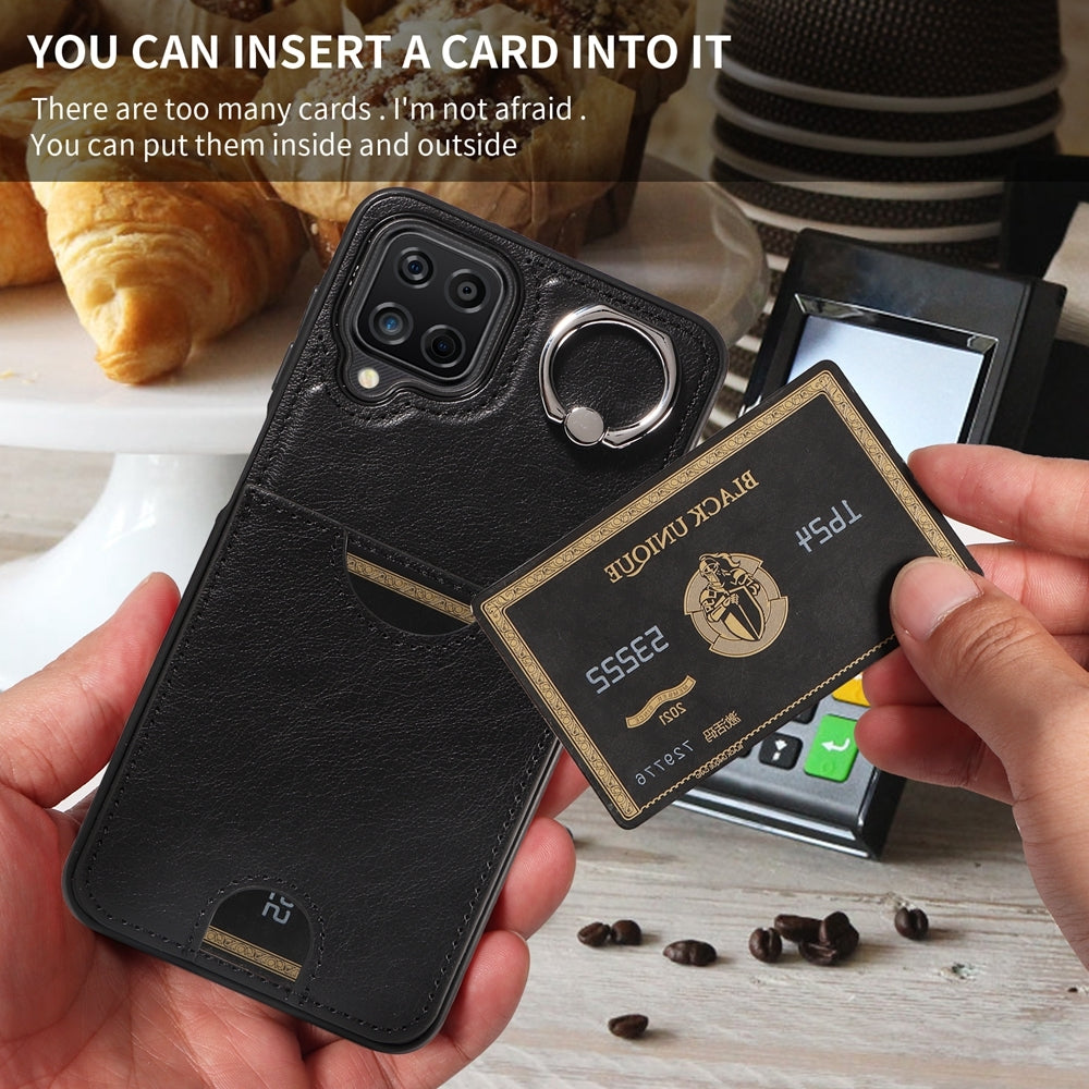 Samsung Galaxy A12 4G Calf Texture Phone Case with Card Slot & Ring Holder - Durable & Stylish Protection