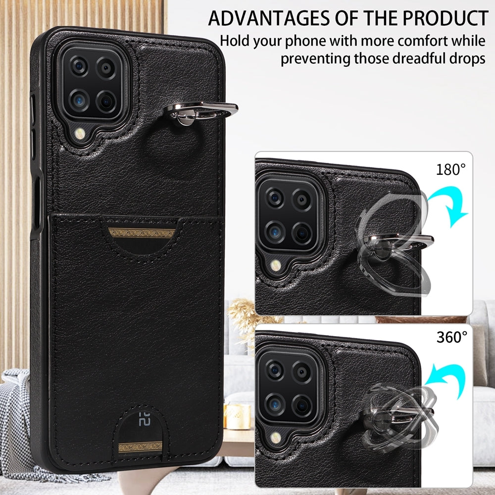 Samsung Galaxy A12 4G Calf Texture Phone Case with Card Slot & Ring Holder - Durable & Stylish Protection
