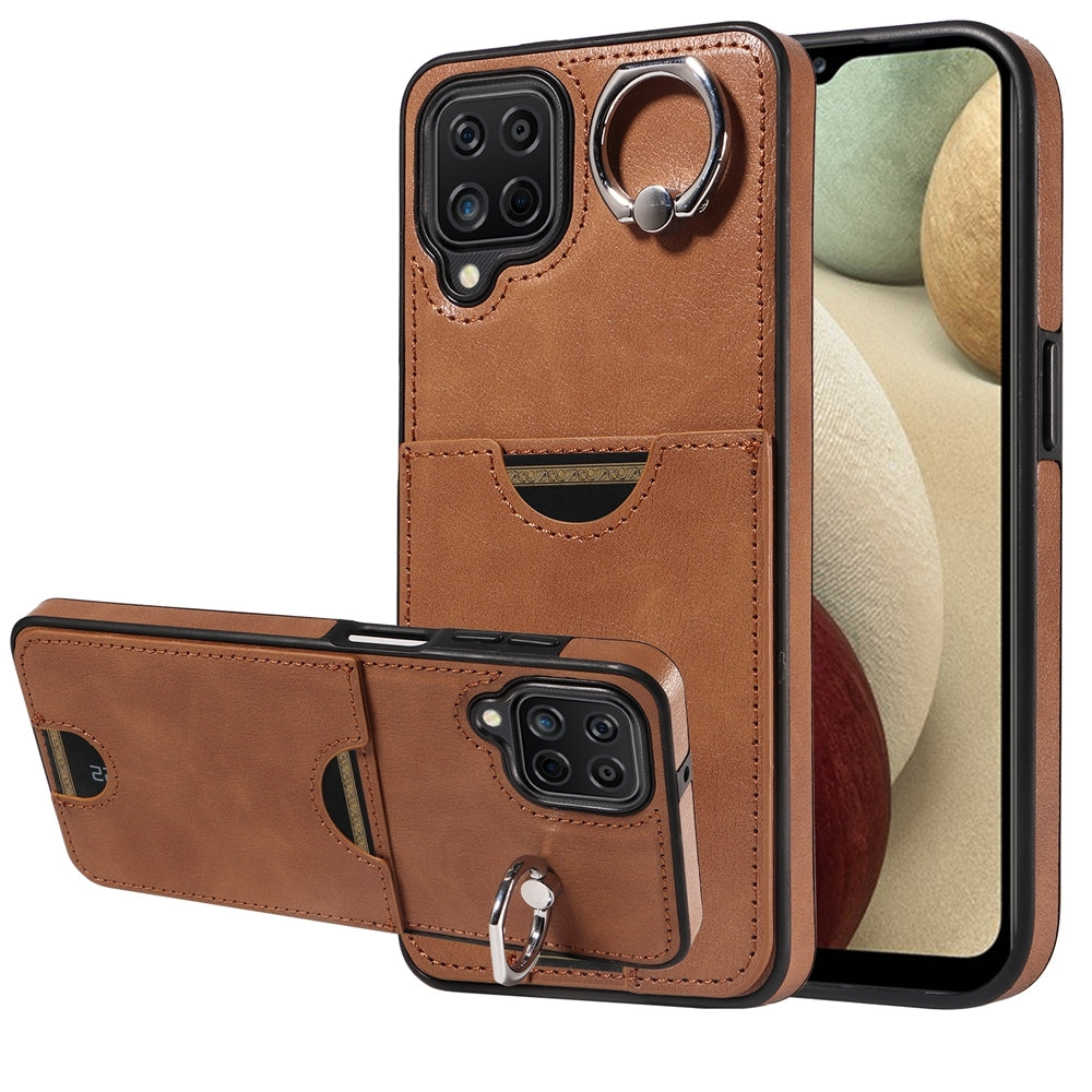 Samsung Galaxy A12 4G Calf Texture Phone Case with Card Slot & Ring Holder - Durable & Stylish Protection