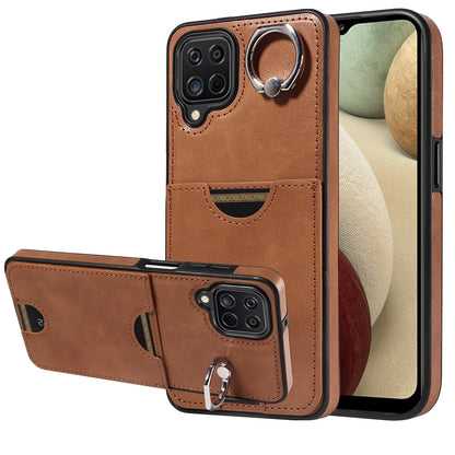Samsung Galaxy A12 4G Calf Texture Phone Case with Card Slot & Ring Holder - Durable & Stylish Protection