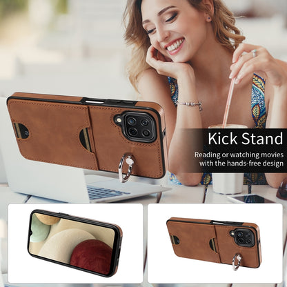 Samsung Galaxy A12 4G Calf Texture Phone Case with Card Slot & Ring Holder - Durable & Stylish Protection