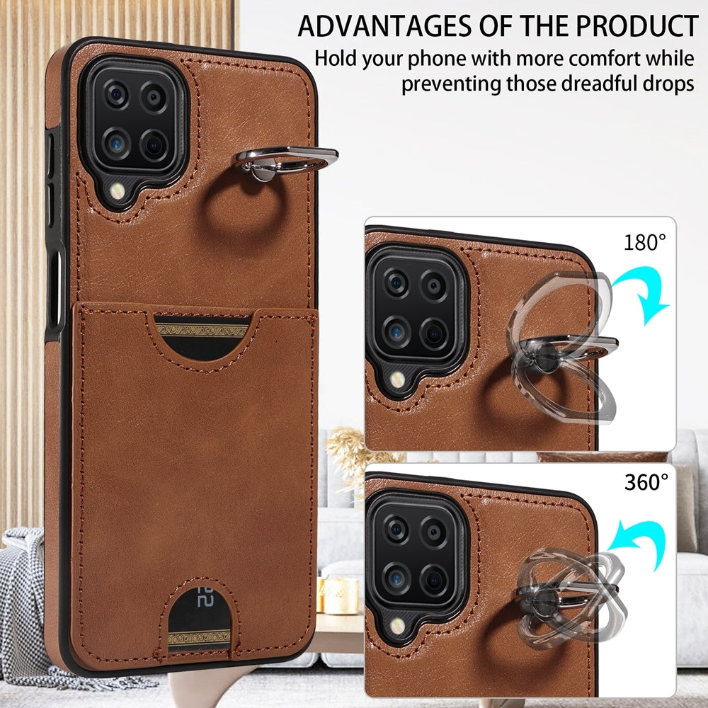 Samsung Galaxy A12 4G Calf Texture Phone Case with Card Slot & Ring Holder - Durable & Stylish Protection
