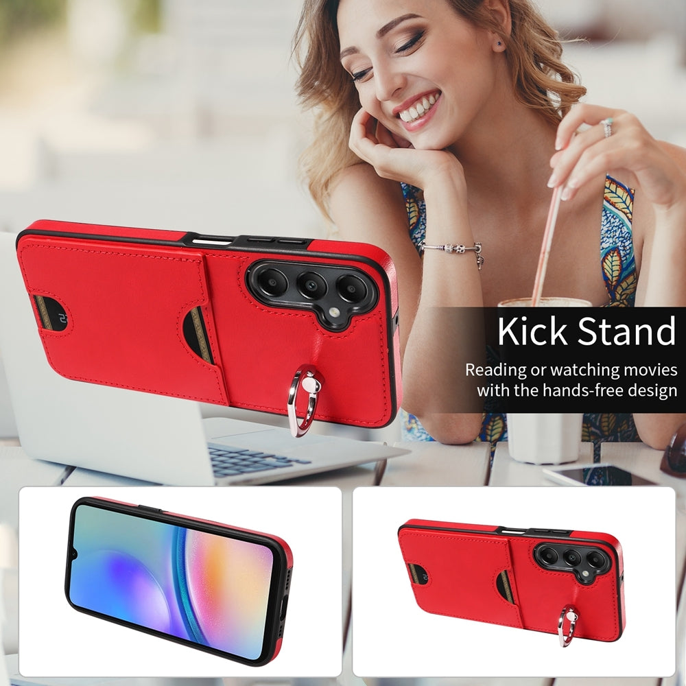 Samsung Galaxy A05s Calf Texture Phone Case with Card Slot & Ring Holder - Durable & Stylish Protection