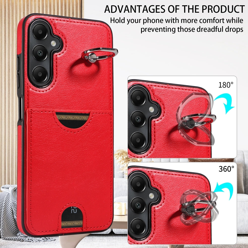 Samsung Galaxy A05s Calf Texture Phone Case with Card Slot & Ring Holder - Durable & Stylish Protection