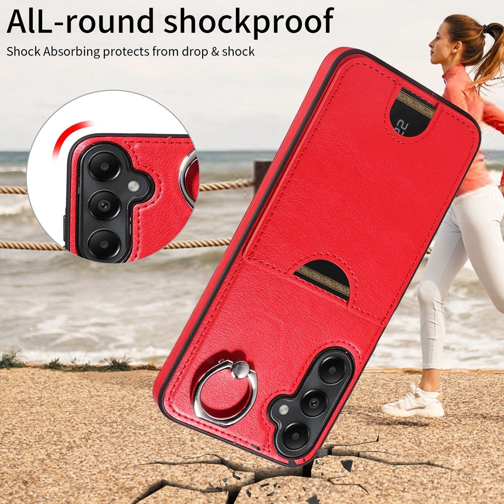 Samsung Galaxy A05s Calf Texture Phone Case with Card Slot & Ring Holder - Durable & Stylish Protection