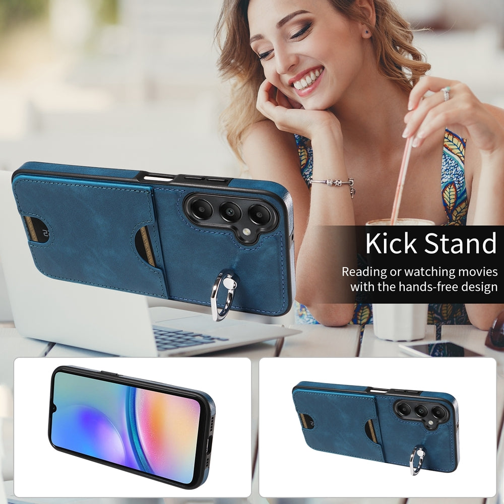 Samsung Galaxy A05s Calf Texture Phone Case with Card Slot & Ring Holder - Durable & Stylish Protection